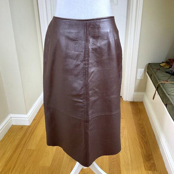 Clio Skirt Leather Midi Chocolate Brown Pencil Y2K (8) - Picture 2 of 8